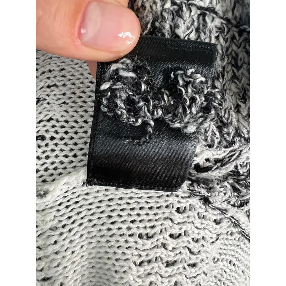 Anthropologie MOTH Black White Slub Knit 3/4 Sleeve Pullover Sweater M Medium
